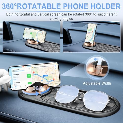 LivTee Multifunction Car Anti-Slip Mat, 360° Rotatable Multifunctional Car Dashboard Mobile Phone Holder with Temporary Parking Number, Universal Dashboard Accessories for Organized Storage (BG-Gold) - Image 2
