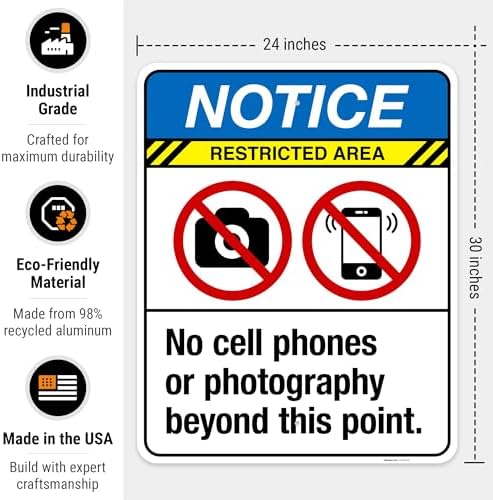 No Cell Phones Or Photography Beyond This Point Sign, ANSI Notice Sign, - Image 3