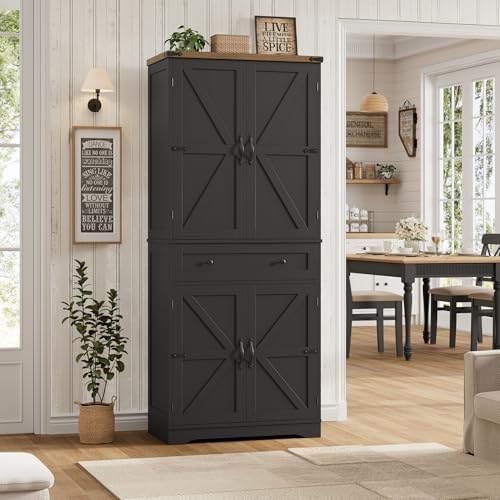 HOSTACK 71" Kitchen Pantry Storage Cabinet, Farmhouse Pantry Cabinet, Black - Image 2
