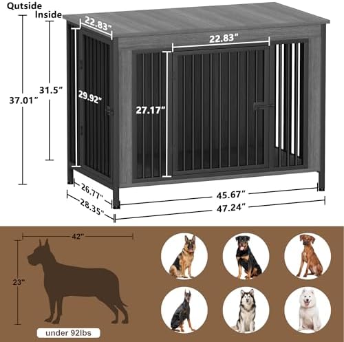 EasyCom 47.24" Dog Crate Furniture for 1 or 2 Dogs, 65-92 Pounds, Dark Grey - Image 5