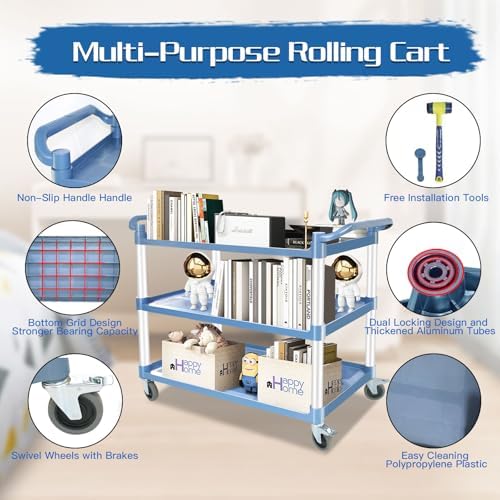 Utility Carts with Wheels Large Size Rolling Cart with Wheels Heavy Duty 600 LBS Food Cart with Lockable Wheels and Hammer for Kitchen/Office/Warehouse, 39.5" D x 19.3" W x 39.5" H(Grey Large Size) - Image 3