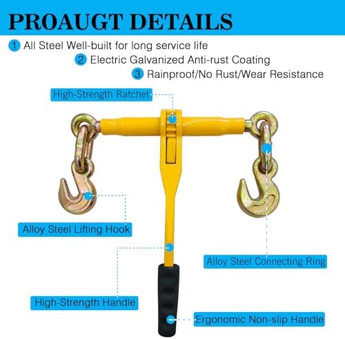 2 Pack 3/8"-1/2"Chain and Binder Kit with 2 Grab Hooks,9200 lbs Working Load Limit,10Ft G80 Chains Load Limit and Adjustable Length,Heavy Duty Ratchet Binders for Truck, Tie Down, Hauling, Towing - Image 6
