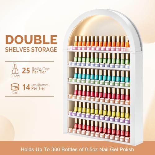 OmySalon Nail Polish & Gel Powder Rack With Led Lighting, White Wall Shelf - Image 3