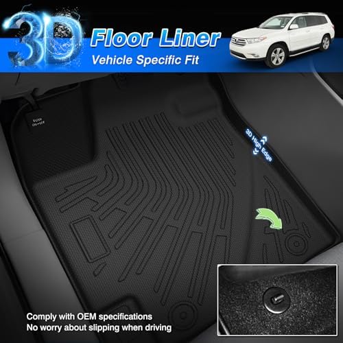 Cartist Floor Mats & Cargo Liner Fit for Toyota Highlander (Non-Hybird) 2008-2013 Accessories All Weather Cargo Liners Carpet Protection - Image 2