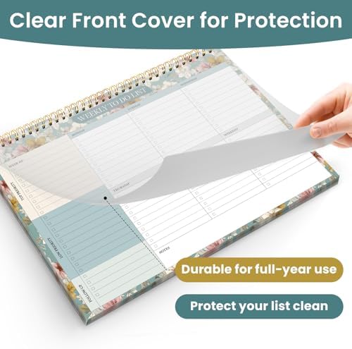 Weekly To Do List Notepad with 52 Undated Sheets（8.5"×11"）- Undated Weekly Planner Notepad for Office Desk Accessories and Supplies - Teal Petals - Image 4