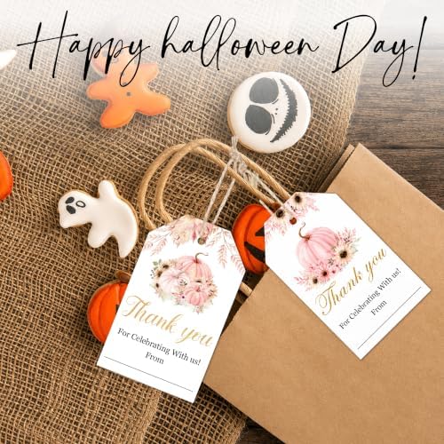 Pink Pumpkin Fall Gift Tags with String, 50PCS Thanksgiving Hanging Tags for Gift Wrapping, Autumn Harvest Thank You Labels for Friendsgiving, Party Favors, Bakery Packaging, DIY Crafts - A05 - Image 5