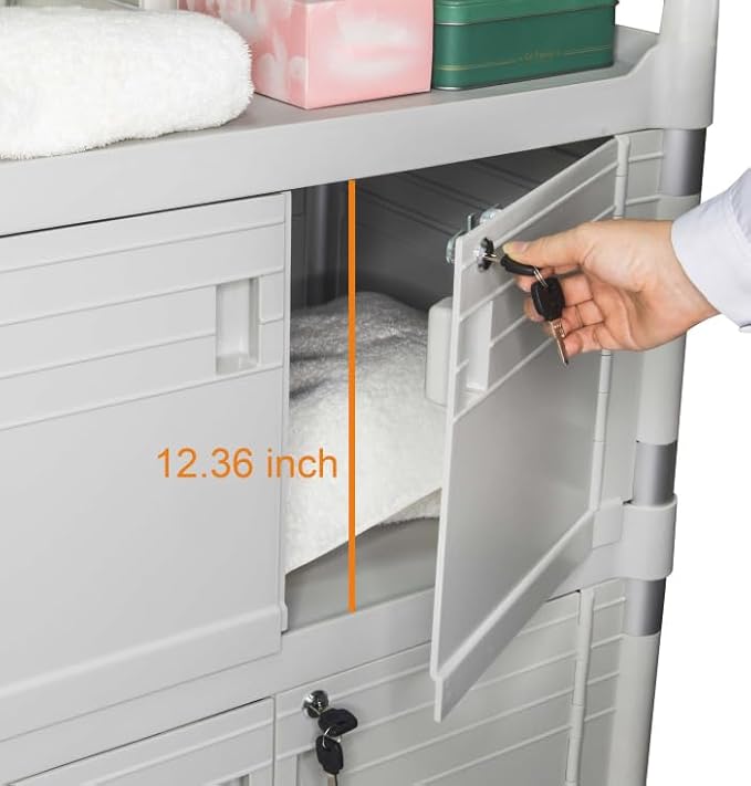 JaboEquip Large Lockable Medical Cart 3 Shelf Hospital Cart Overall Size - Image 7
