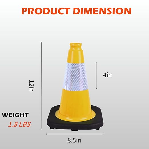 4 Pack 12 Inch Yellow PVC Traffic Cones - Image 2
