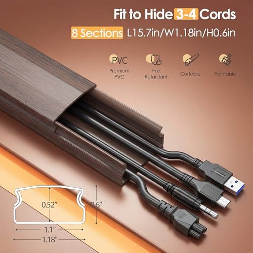 Yecaye TV Cord Hider, 125in Cord Cover, W1.18in H0.6in, Darkwood - Image 2