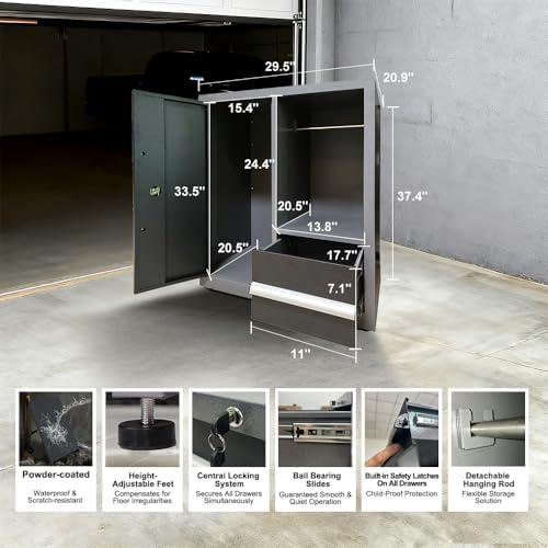 JZD Garage Organizer Set: Steel Tool Cabinet, Overhead Storage & Wood Work Surface, Free Standing for Mechanical Shop Home Repair - Image 6