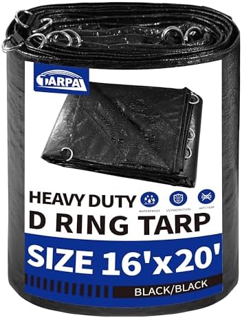 TARPAL Black Tarp 16x20 Feet Tarps Heavy Duty Waterproof 14mil D-Ring Tarp by TARPAL
