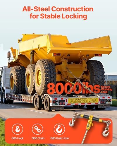 VEVOR Ratchet Chain Binder, 5/16 in x 14 ft G80 Chains, 8000 lbs Working Load of Ratchet Load Binder, Chains and Binders Set, Tie Down Hauling Chain Binders for Hauling, Towing, Logging (4 Sets) - Image 2