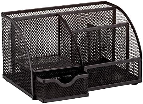 Annova Mesh Desk Organizer Office with 7 Compartments + Drawer/Desk Tidy Candy/Pen Holder/Multifunctional Organizer (Black) - Image 3