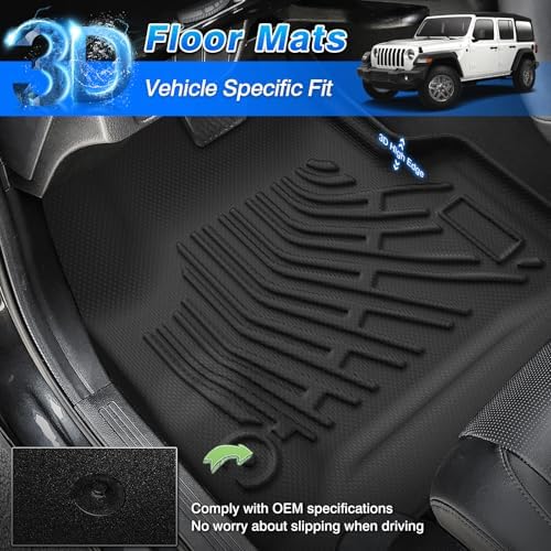 Wrangler TJ Floor Mats - Car Mats for Jeep Wrangler TJ 1997-2006, All Weather Floor Mat for Wrangler TJ Accessories, Heavy Duty Rubber Mats, Car Accessories - Image 2