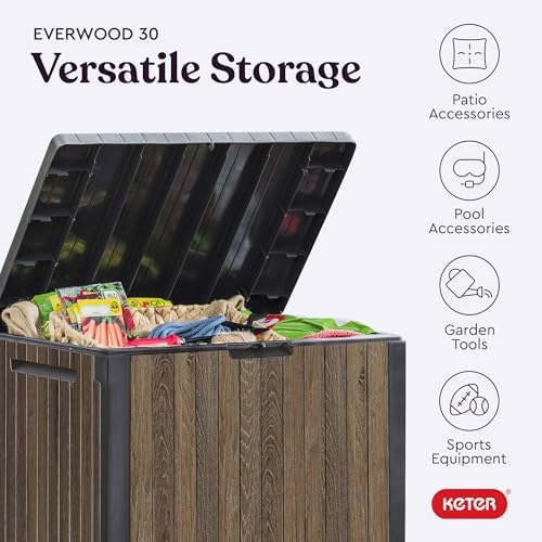 Keter Premium Everwood 30 Gal Outdoor Storage Box and Patio Side Table - Image 5