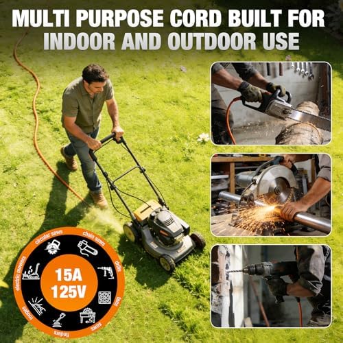 12/3 Gauge Outdoor Extension Cord 50 FT Heavy Duty Waterproof Orange - Image 5