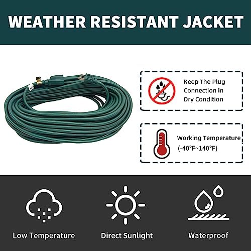 10FT Outdoor Extension Cord-16/3 SJTW Durable Green Extension Cord for Christmas Lights with 3 Prong Grounded Plug for Safety,Great for Outside Christmas Decorations - Image 7