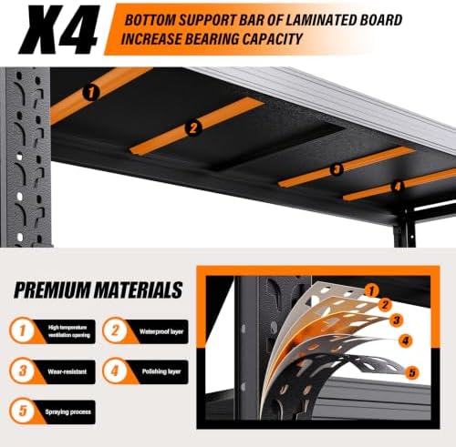 59"W Garage Shelving Heavy Duty Metal Storage Shelves, 3-Tier Garage Storage Shelves, Adjustable Industrial Shelving, Easy Assembly Garage Shelf Rack, Shelves for Garage Storage, Warehouse, 4 Pack - Image 4
