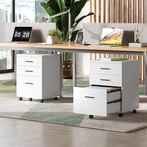 DEVAISE 3 Drawer File Cabinet, Wood Under Desk Filing Cabinet, White - Image 2