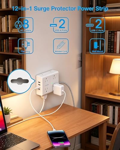 Extension Cord 10 Ft, One Beat Surge Protector Power Strip 10 Ft Long Cord - Image 3