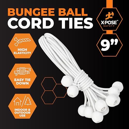 Xpose Safety Bungee Ball Cords 9" 10 Pack Heavy Duty White Stretch Rope with Ball Ties for Canopies, Tarps, Walls, Cable Organization - Image 3