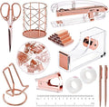suniya Office Supplies,Rose Gold Desk Accessories,with Stapler,Tape Dispenser,Pen Holder,Scissors,Phone Stand,Staple Remover,Ballpoint Pen,Clear Tape,Staples,Ruler,Clips,Best Gift for Business or Boss by suniya