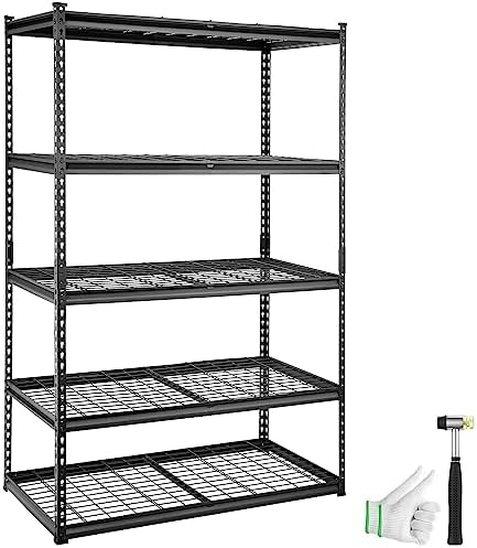 VEVOR Storage Shelving Unit, 5-Tier Adjustable, 2000 lbs Capacity, Heavy Duty Garage Shelves Metal Organizer Wire Rack, Black, 48" L x 24" W x 72" H for Kitchen Pantry Basement Bathroom Laundry Closet by VEVOR