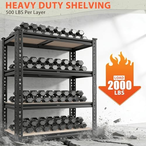 Romorgniz 60.8" H Garage Shelves 5 Tier Storage Shelves Organizers,2000LBS Heavy Duty Adjustable Shelving Unit,Garage Shelves Metal Shelf for Basement, Warehouse,Commercial,School,40" W x20 D,2P - Image 7
