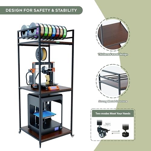 PT2 Ultimate Large 3D Printer Storage Solution, Heavy-Duty 3-Tier Stand & Filament Organizer Rack for Biggest Printers on Wheels - Image 6