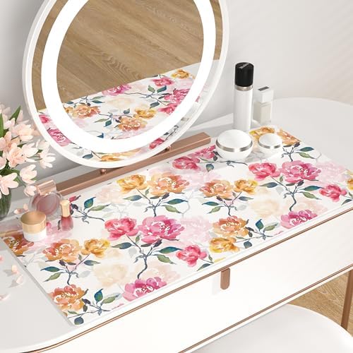 QiyI PU Leather Large Mouse Pad, Office Desk Mat, 31.5" x 15.7", Peonies - Image 6
