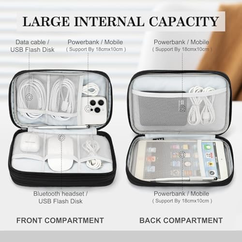 FYY Electronic Organizer, Travel Tech Pouch Bag, Large, Black Quilted - Image 3