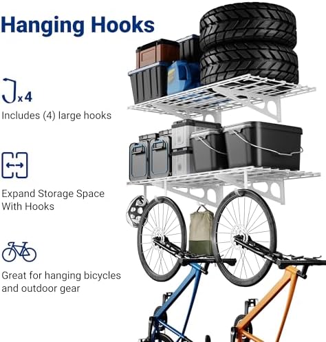 FLEXIMOUNTS 2-Pack 2x4ft Garage Shelving with Hooks, 600lbs Load, White - Image 3