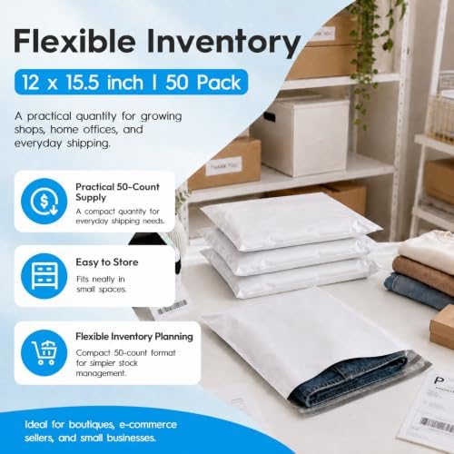 Fuxury Poly Mailers 12x15.5" 50 Pack,Shipping Bags For Clothing,White - Image 6