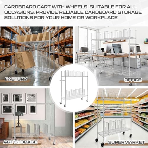 BBTO Carton Cart, Portable Steel Cardboard Organizer Carton Storage Rack with Wheels and Dividers for Art Storage Rack Home Supermarket Warehouse Commercial - Image 5