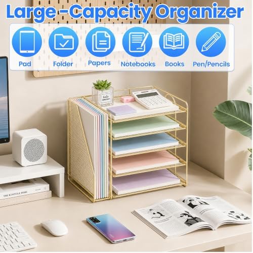 OPNICE Desk Organizer, 5-Tier Paper Organizer Letter Tray, Gold - Image 4