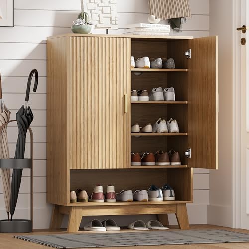 HUANLEGO Shoe Cabinet Storage for Entryway with Doors, Oak by HUANLEGO