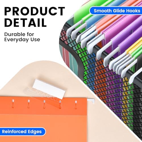 50-Pack Assorted Hanging File Folders, Letter Size with 55 Transparent Label Cards, 60 Sticker Labels,1/5-Cut Tabs–Home Office & Filing Cabinets - Image 5