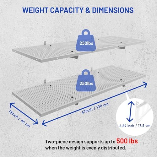 ZONEGRACE 4-Pack 1.5x4ft Garage Storage Wall Shelves, 1000 Lbs Heavy Duty Wall Mounted Shelves, Flat Rack Garage Floating Shelves With Complete Install Kit, White - Image 6