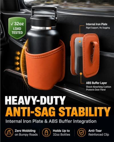 Leather Car Door Cup Holder Clip on Extra Large Drink Organizer 2 Pack - Image 2