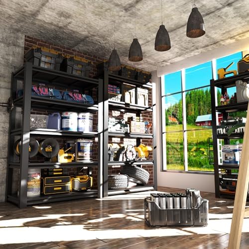 Garage Shelving,72" H Garage Shelves Heavy Duty, 3000Lbs 5 Tier Adjustable Garage Storage Shelves Suitable for Warehouse, Basement, Workshop,Require Assembly, 24" D*48" W *72" H(Black) - Image 2