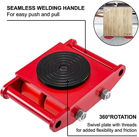 VEVOR Machinery Skate Dolly, 4-Piece Set, 6-Ton/13,200 lb Capacity, Carbon Steel Mover with 360° Rotation Cap, 4 PU Rollers, Heavy Duty for Industrial Use, Red - Image 6