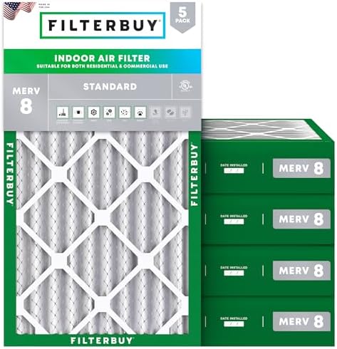 Filterbuy 16x25x4 Air Filter MERV 8 Dust & Allergy Defense (5-Pack) by Filterbuy