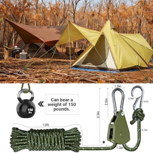 Camping Ropes Guy Line - Tarp Tie Down Ropes with Ratchet System, Pulley & Reinforced Metal Gear - Adjustable Heavy Duty Guy Lines for Canopy Tent, Quick Setup Outdoor Strap-4Pack - 6Pack - Image 2