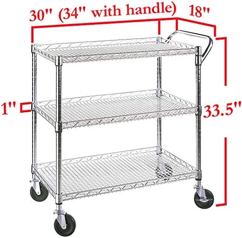 Seville Classics 3-Tier UltraDurable Commercial-Grade NSF-Certifed Service Utility Storage Cart, 34" W, Chrome (1 Pallet of 34 Packs) - Image 6