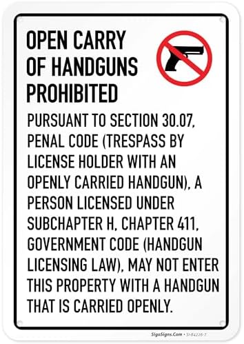 No Open Carry of Handgun Prohibited Texas §3007 Sign, by SigoSigns