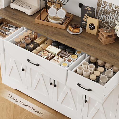 HOSTACK 71" Tall Kitchen Pantry Storage Cabinet, 55" W Kitchen Hutch, White - Image 5