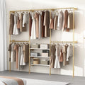 Industrial Pipe Clothing Rack, Gold Clothing Rack with Shelves, Wall Mounted Clothes Rack Heavy Duty Closet Organizers Wardrobe Multi-Purpose Storage Clothes Hanging Shelf- 94.5''L Gold by Unknown