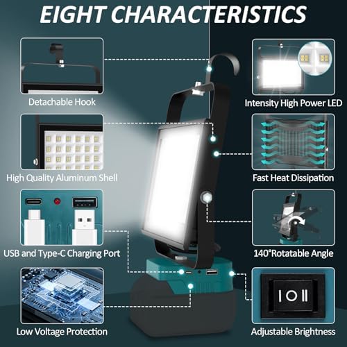 T-SUN 100W LED Work Light, Cordless Portable Light for 20V Max Battery - Image 2