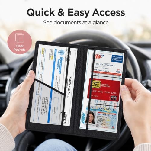 Car Registration and Insurance Card Holder, PU Leather, Carbon Fiber Black - Image 5