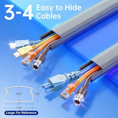 Delamu Grey Cord Hider, 85in Cord Covers for 3-4 Wires on Wall, Large Cable Hider, Premium Wire Covers for Cords on Wall, Easy Set-up Cable Cover Raceway, TV Wire Hiders Wall, W1.18 H0.67in, Grey - Image 2